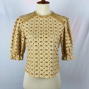 Broadway 38 Gold and Cream Eyelet
Cropped Style Short Sleeve Blouse Small